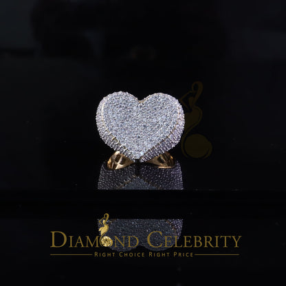 DiamondCelebritees Men's 925 Yellow Silver 5.00ct VVS 'D' Round Moissanite Heart Ring Size 8