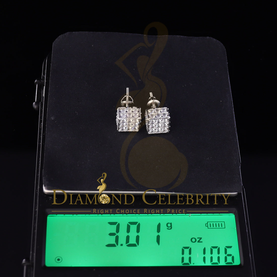 DiamondCelebritees  Hip Hop 925 White Silver 5.94ct Cubic Zirconia Women's & Men's Square Earrings