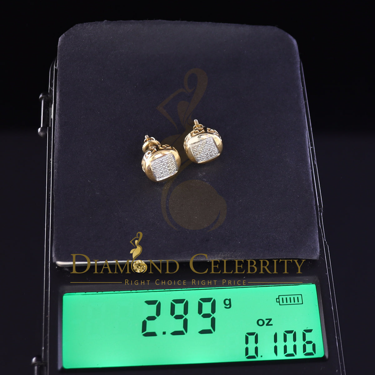 DiamondCelebritees 0.15ct Real Diamond 925 Sterling Silver Yellow For Women's & Men's Round Earring