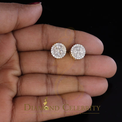 DiamondCelebritees 10K Real Yellow Gold with Real 1.00ct Diamonds Round Stud Earrings