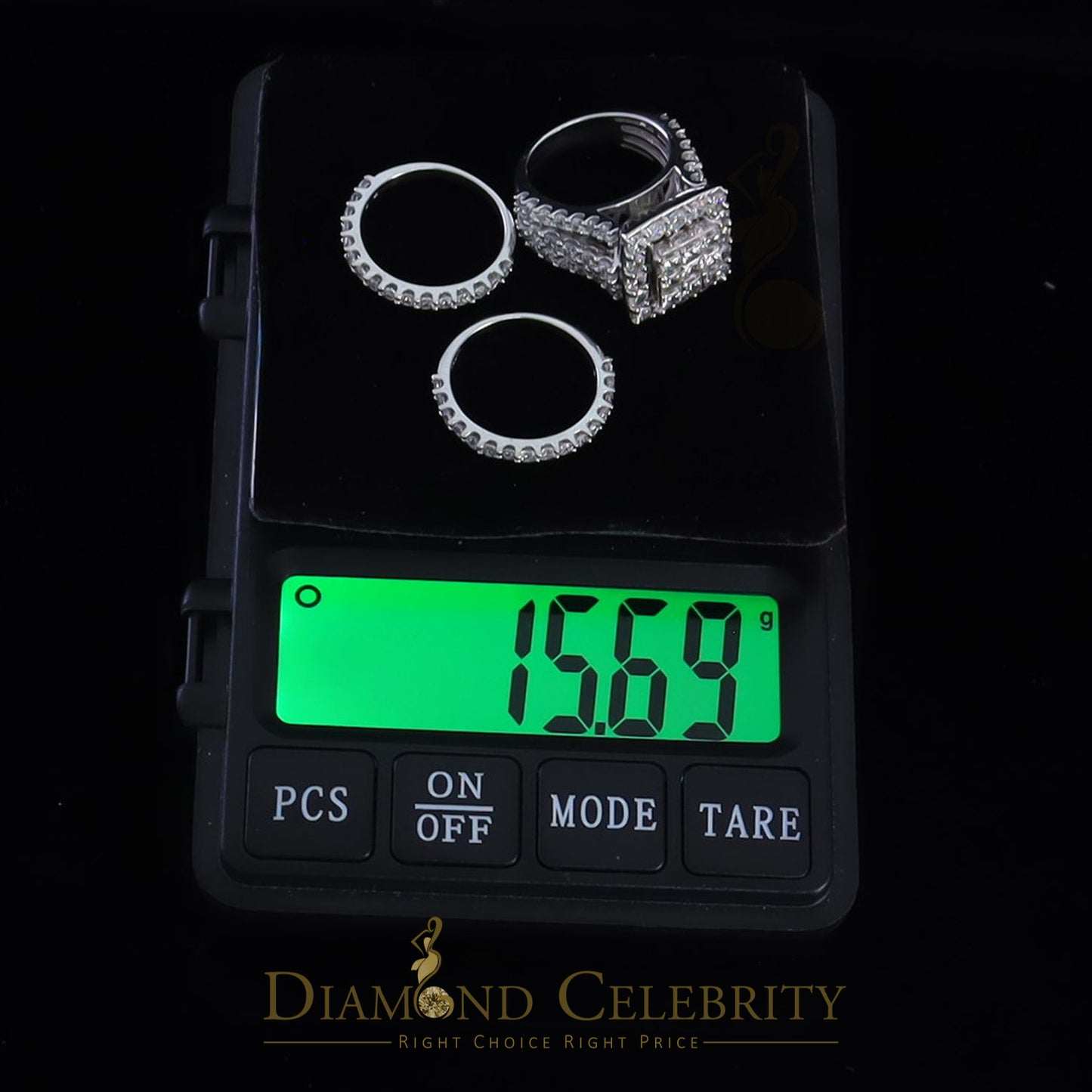 DiamondCelebritees 925 Sterling White Silver Round Cubic Zirconia Luxury Bridal Set Ring Size 8