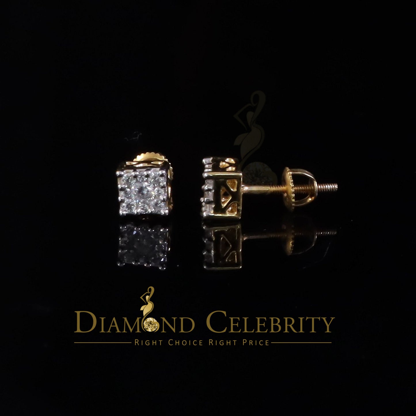 DiamondCelebritees  Hip Hop 925 Yellow Silver 0.6ct Cubic Zirconia Women's & Men's Square Earrings