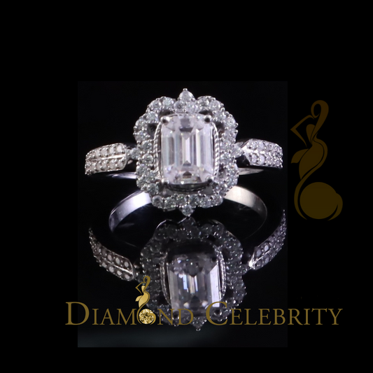 DiamondCelebritees Emerlard Cut White 925 Silver 2.00ct VVS D Moissanite Square Ring SZ 7 for Women