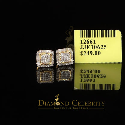 DiamondCelebritees 0.15ct Diamond 925 Sterling Silver Yellow Square Earring For Men's / Women's