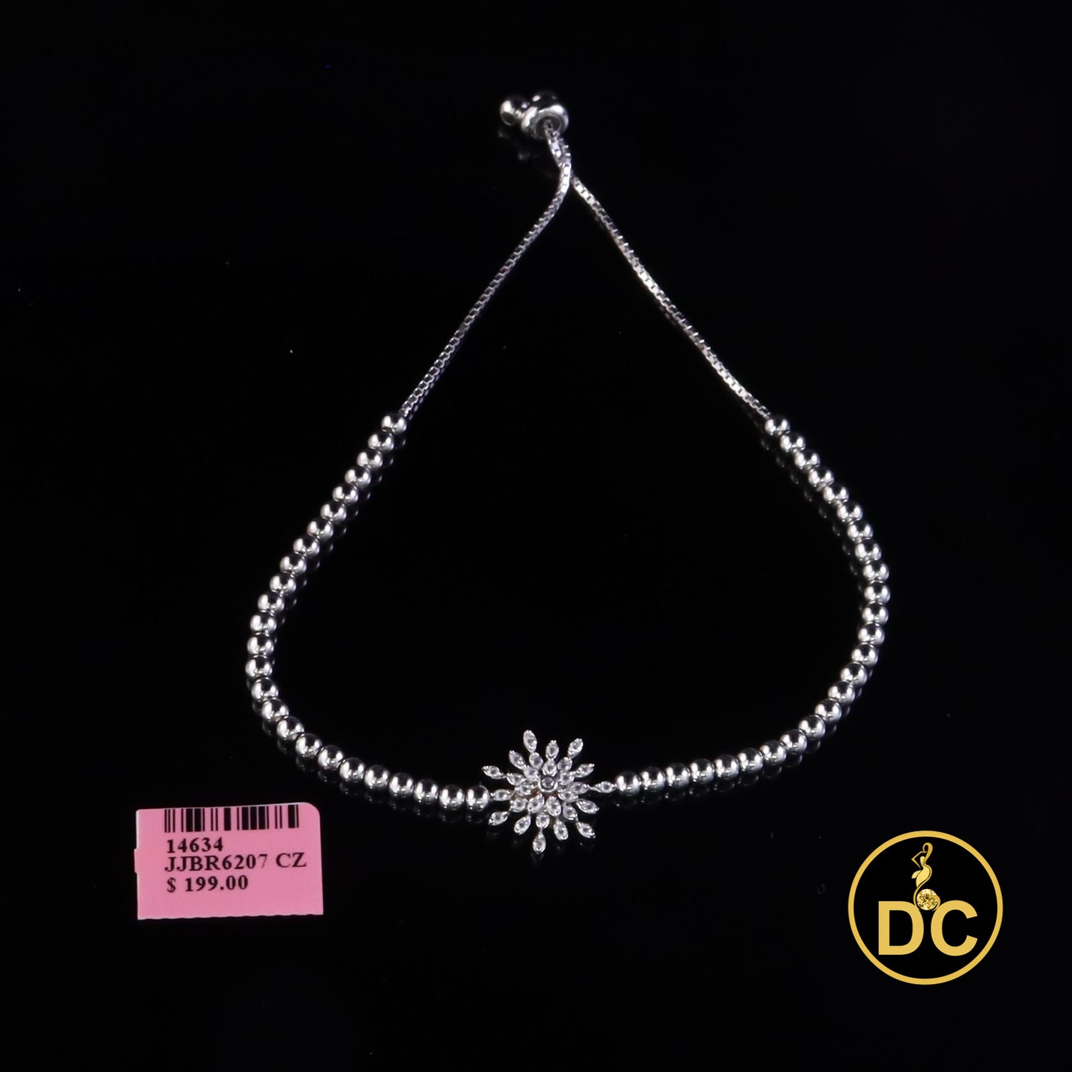 Diamondcelebritees 925 Sterling Silver Sparkling White Bracelet Cubic Zirconia Adjustable SZ 7 Inch
