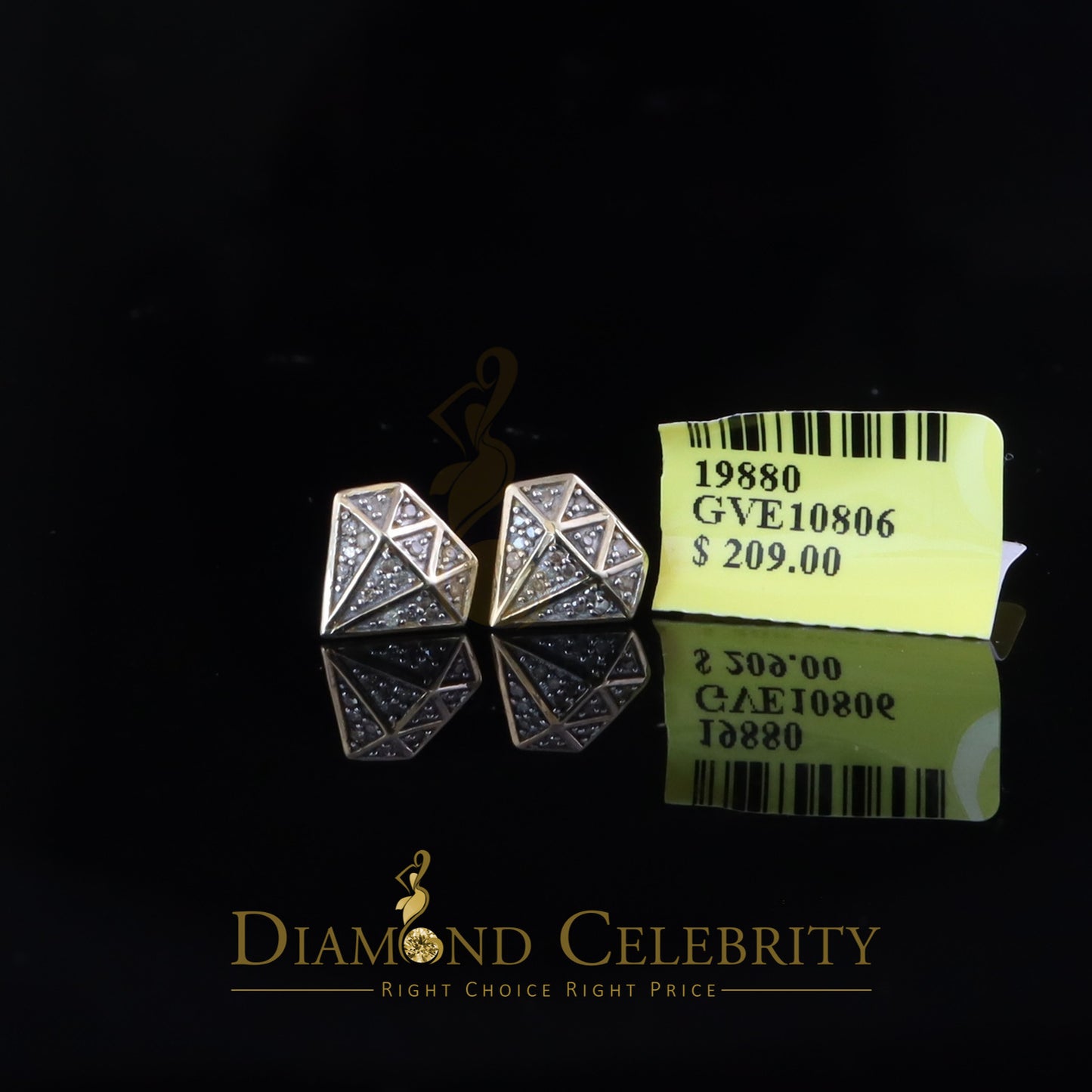 DiamondCelebritees 925 Sterling Silver Diamond 0.10ct Yellow For Men's/Womens Hip Hop Stud Earring