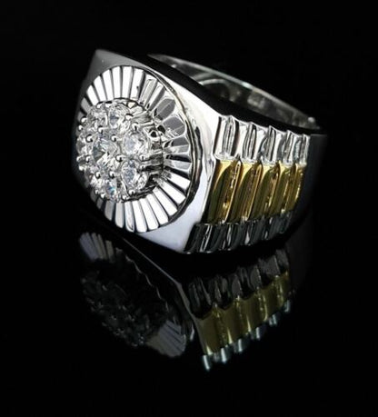 DiamondCelebritees Men's White Silver 1.80ct Round Cubic Zirconia Adjustable Ring From SZ 9 to 11