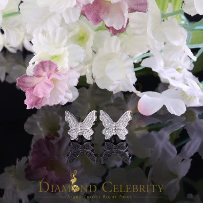 DiamondCelebritees  Butterfly Stud Earrings White 925 Sterling Silver Women's 0.50ct Cubic Zirconia