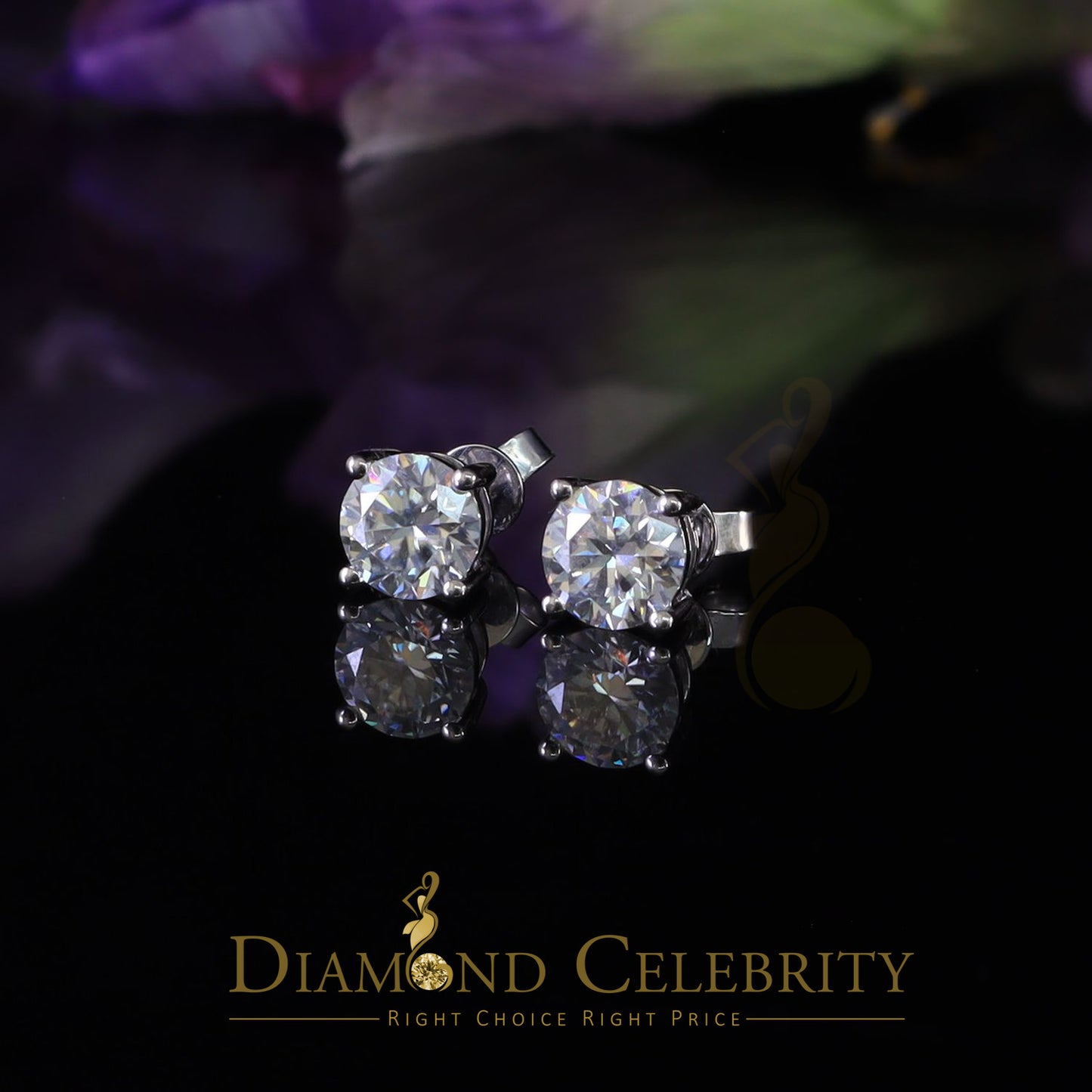 DiamondCelebritees 10k Real White Gold with 3.00ct Round VVS 'D' Color Moissanite Stud Earrings