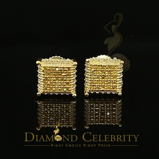 DiamondCelebritees 0.15ct Yellow Diamond 925 Sterling Silver Stud Women's/ Men's Square Earrings