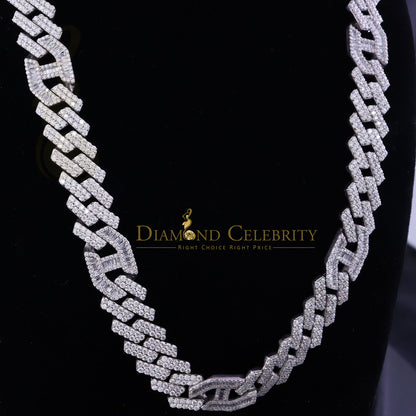 DiamondCelebritees 925 Silver 35ct Moissanite White Men's Cuban Necklace SZ 20inch & 14mm Width
