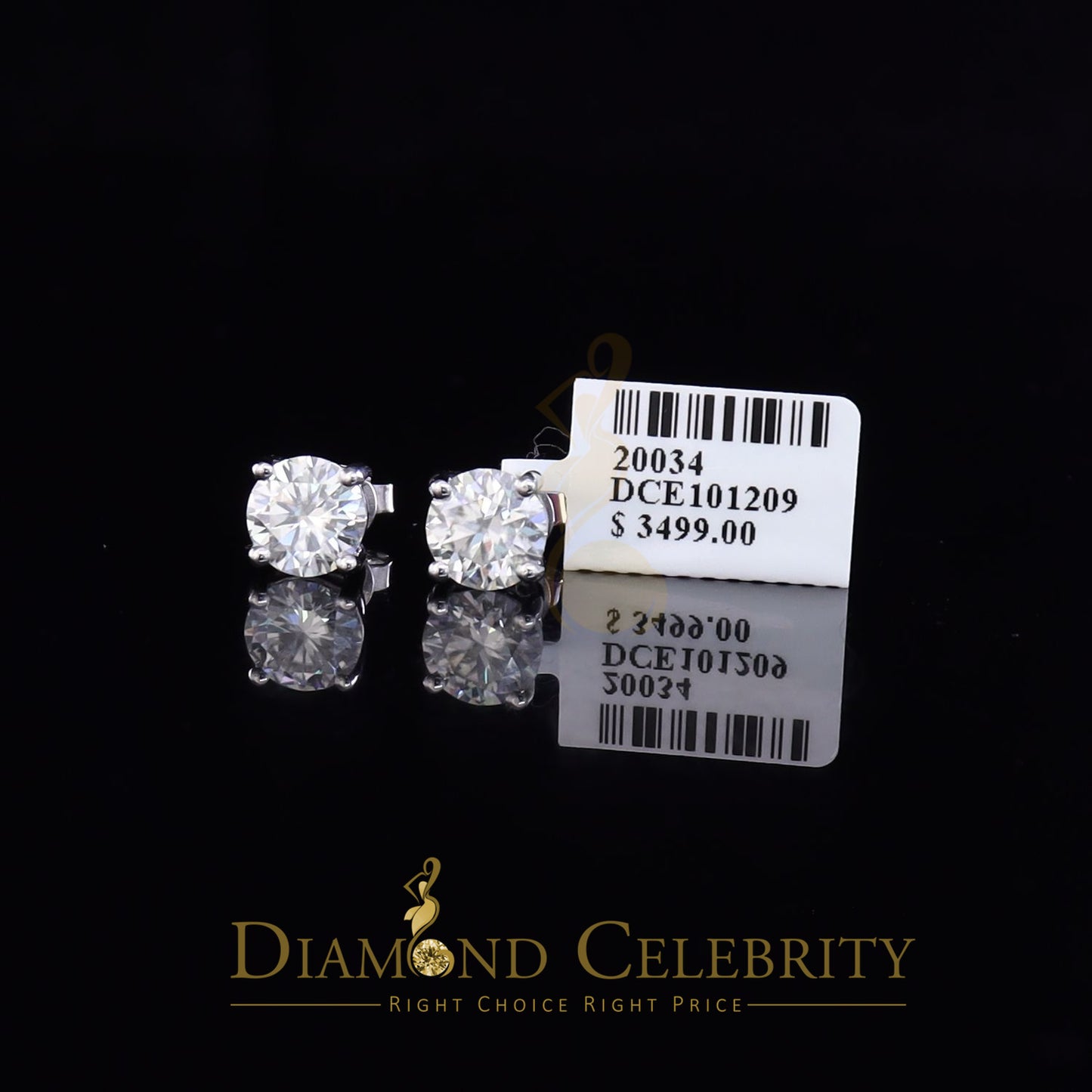 DiamondCelebritees 10k Real White Gold with 3.50ct Round VVS 'D' Color Moissanite Stud Earrings