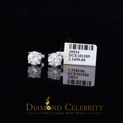 DiamondCelebritees 10k Real White Gold with 3.50ct Round VVS 'D' Color Moissanite Stud Earrings