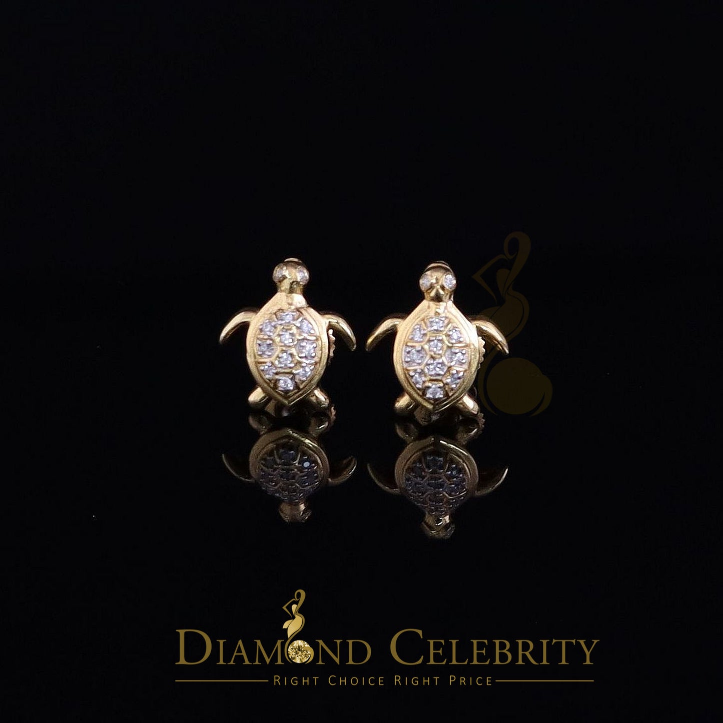DiamondCelebritees  Women's 0.14ct Cubic Zirconia Turtle Stud Earrings Yellow 925 Sterling Silver