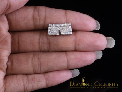 Diamondcelebritees 925 White Silver 1.00ct VVS 'D' Moissanite Square Stud Earring Men's/Womens