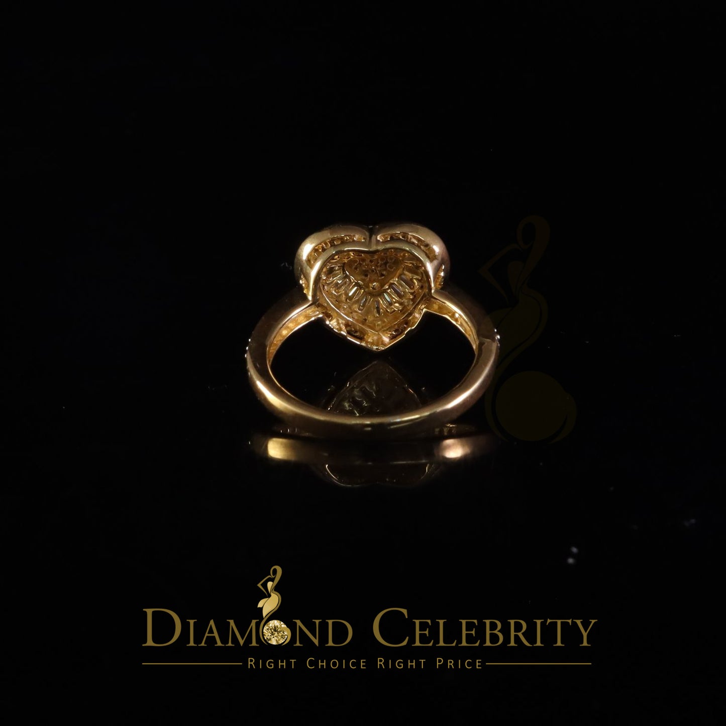 DiamondCelebritees Moissanite 925 Yellow Silver 1.00ct VVS 'D' Baguette Heart Rings Women's Size 7