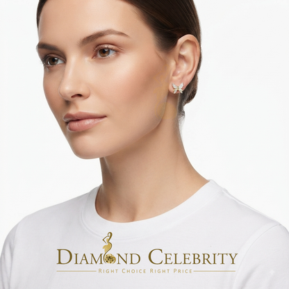 DiamondCelebritees Women's 0.10ct Real Diamond Butterfly Stud Earrings Yellow 925 Sterling Silver