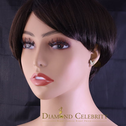 DiamondCelebritees  Women's 0.34ct Cubic Zirconia Butterfly Stud Earrings White 925 Sterling Silver