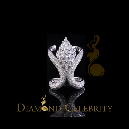DiamondCelebritees Sterling White Silver 2.00ct Cubic Zirconia Cocktail Floral Womens Ring Size 6.5