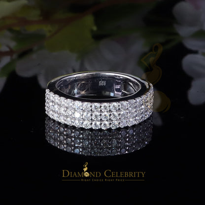 DiamondCelebritees Men's 925 Silver White 2.00ct VVS D Moissanite 3 Row Wedding Band Ring Size 10