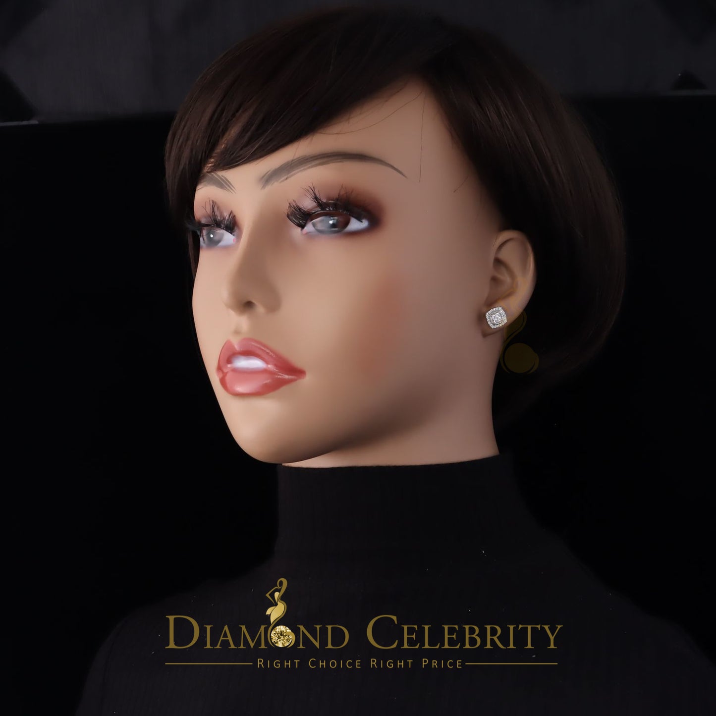 DiamondCelebritees  925 White Sterling Silver 0.85 ct Cubic Zirconia Women's Hip Hop Square Earrings