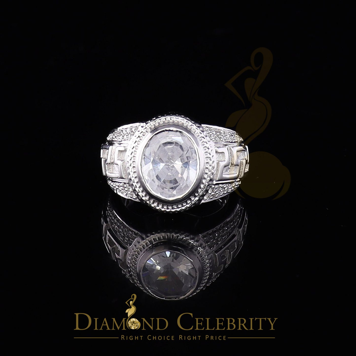 DiamondCelebritees 8.10ct White Silver Oval Cubic Zirconia Men Adjustable Ring From SZ 9 to 11