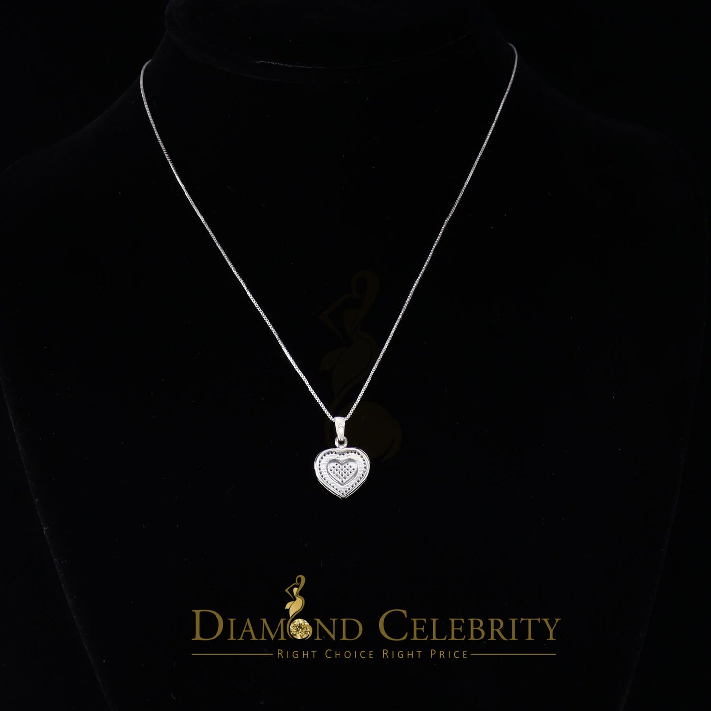 DiamondCelebritees  Real 0.25ct Diamond 925 Sterling Silver HEART Charm Necklace Pendant in White