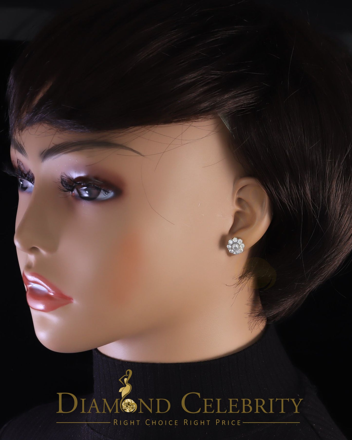 DiamondCelebritees  925 Yellow Silver 2.88ct Cubic Zirconia Women's & Men's Hip Hop Floral Earrings