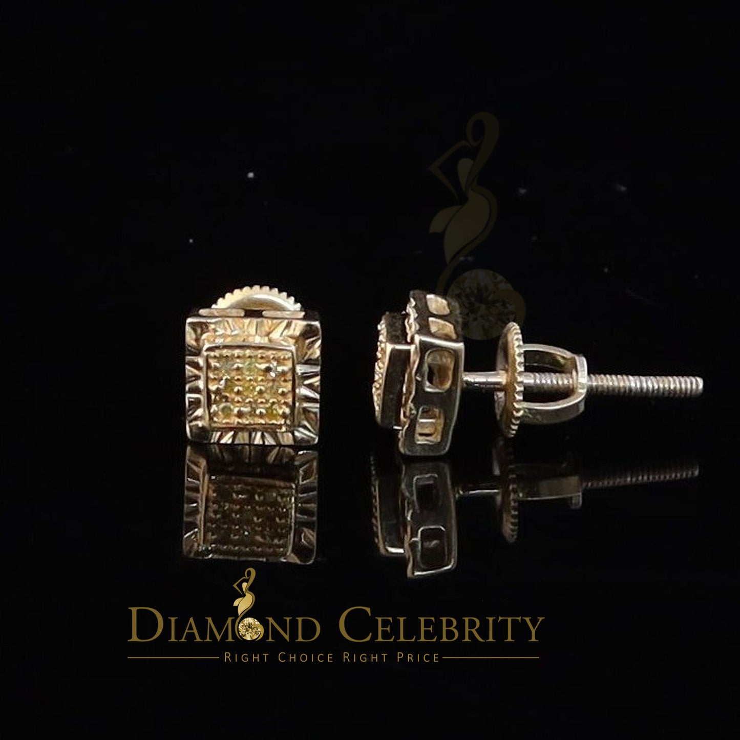 DiamondCelebritees 0.05ct Yellow Diamond 925 Sterling Silver For Men's / Women's Square Earrings