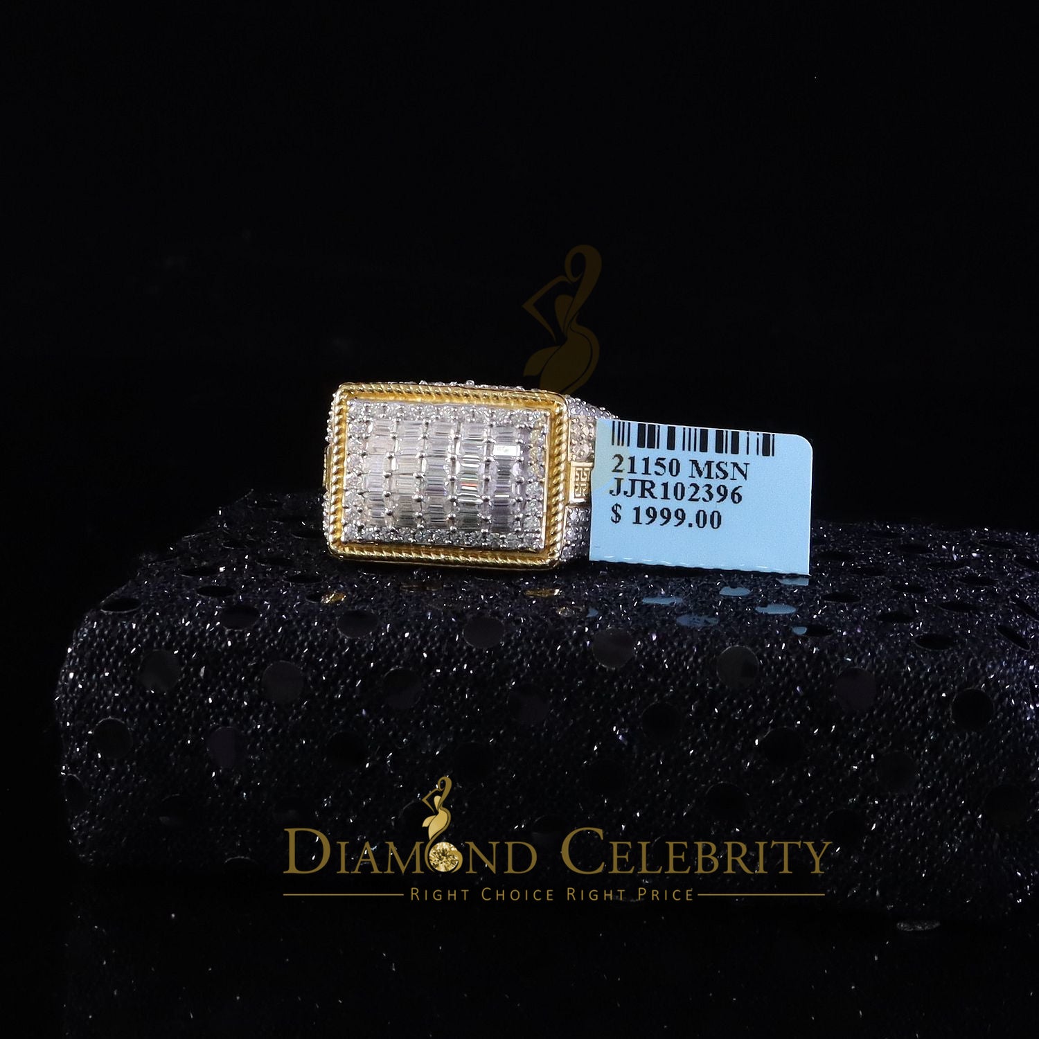 DiamondCelebritees Men's Baguette 4.50ct VVS 'D' Moissanite Yellow Silver 3D Rectangle Rings SZ 10