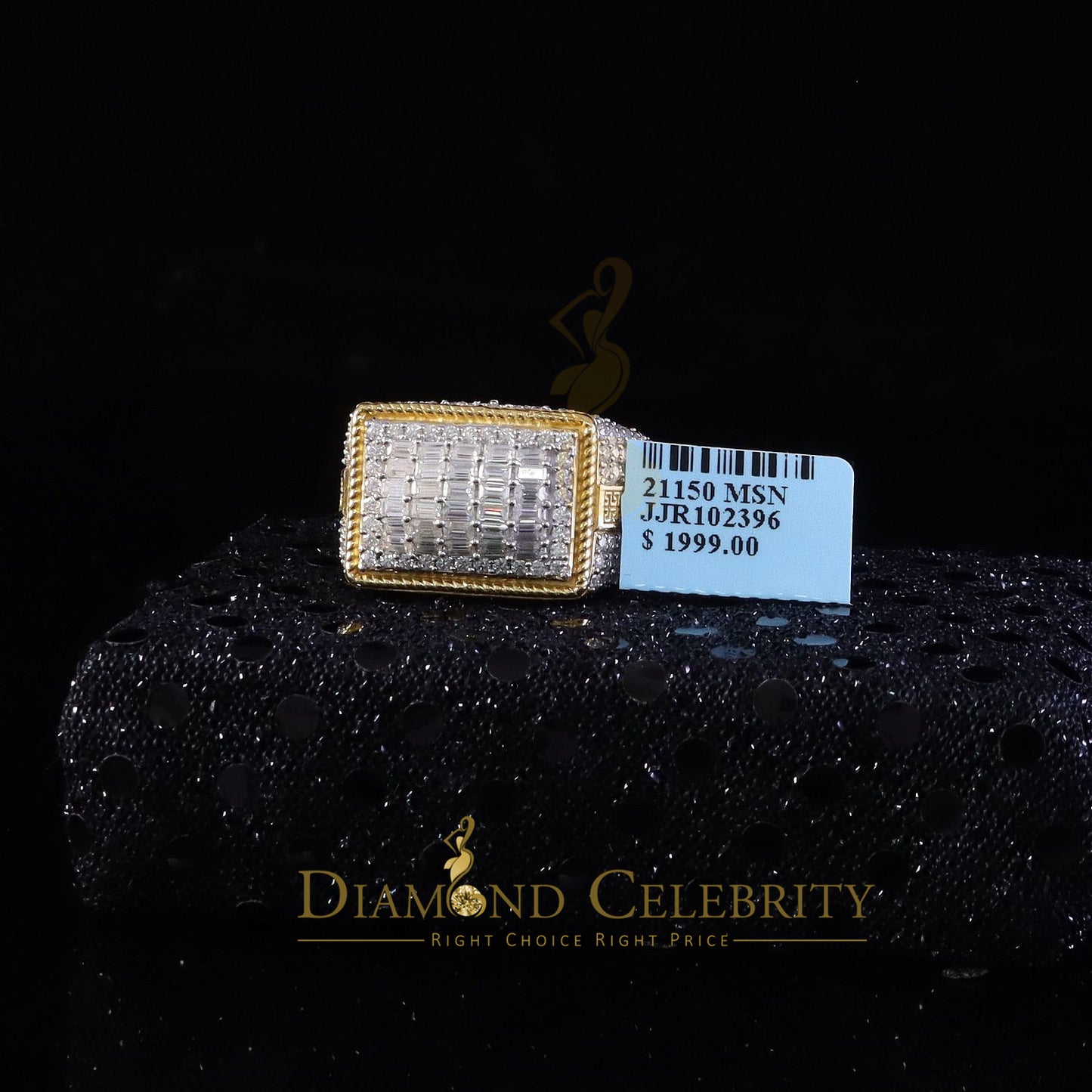 DiamondCelebritees Men's Baguette 4.50ct VVS 'D' Moissanite Yellow Silver 3D Rectangle Rings SZ 10