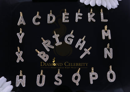 DiamondCelebritees Yellow Bugutte Initial All Alphabet Sterling Silver Pendant with Cubic Zirconia