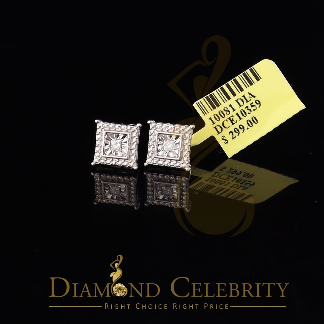 DiamondCelebritees 0.10ct Diamond Stud Squre Earrings For Women White 925 Sterling Silver For Men