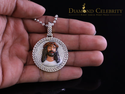Diamondcelebritees  925 Sterling Silver Beautiful 2.00ct W/Crushed Moissanite White Jesus Pendant
