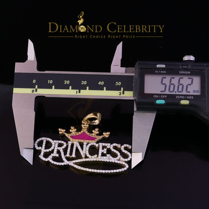 Diamondcelebritees 3ct Real Moissanite 925 "Silver PRINCESS" with Pink Enamel CROWN Yellow Pendant