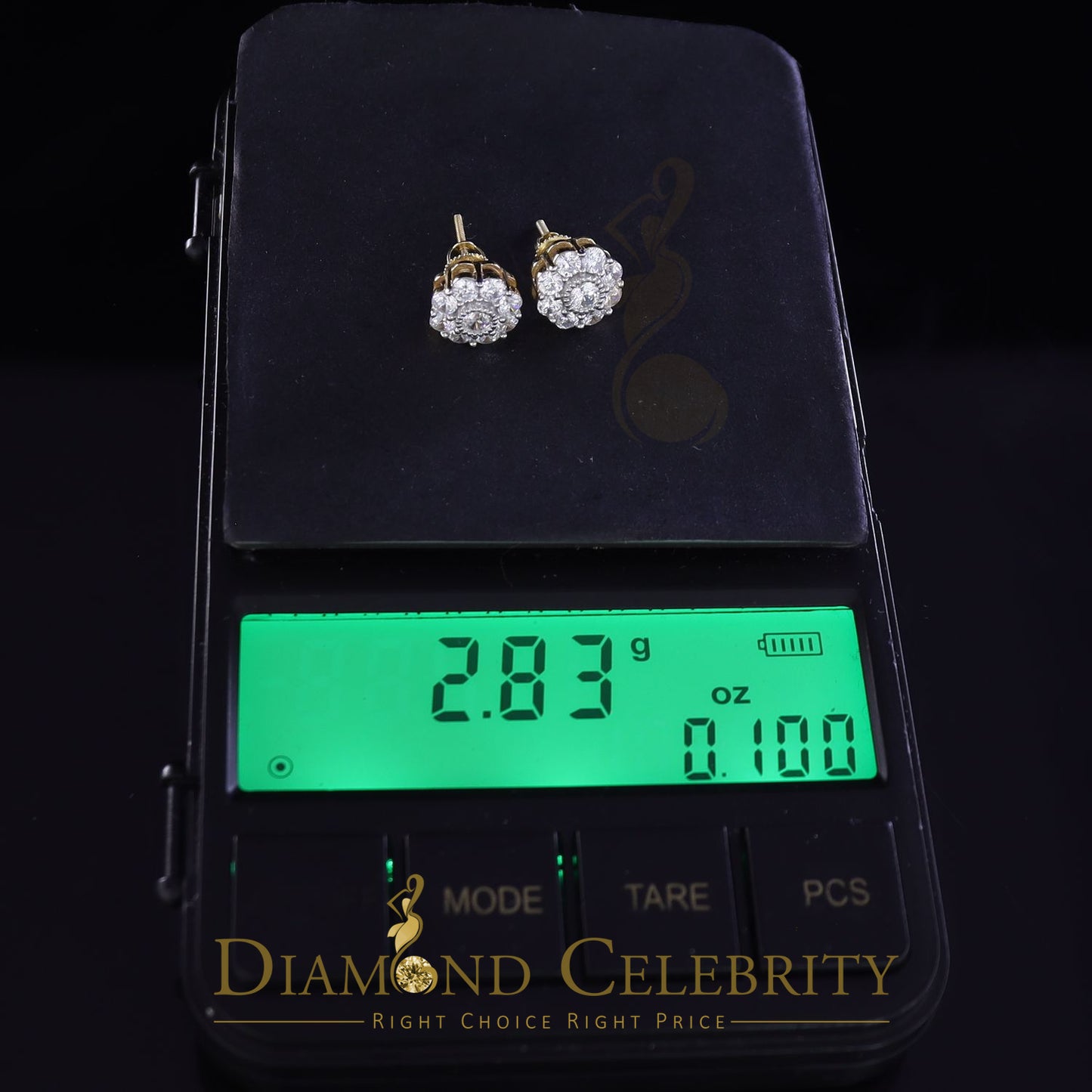 DiamondCelebritees  925 Yellow Silver 2.88ct Cubic Zirconia Women's & Men's Hip Hop Floral Earrings