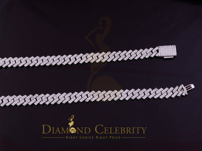 DiamondCelebritees White Cuban Moissanite Necklace Wdth 8mm Length sz 20inch Sterling Silver