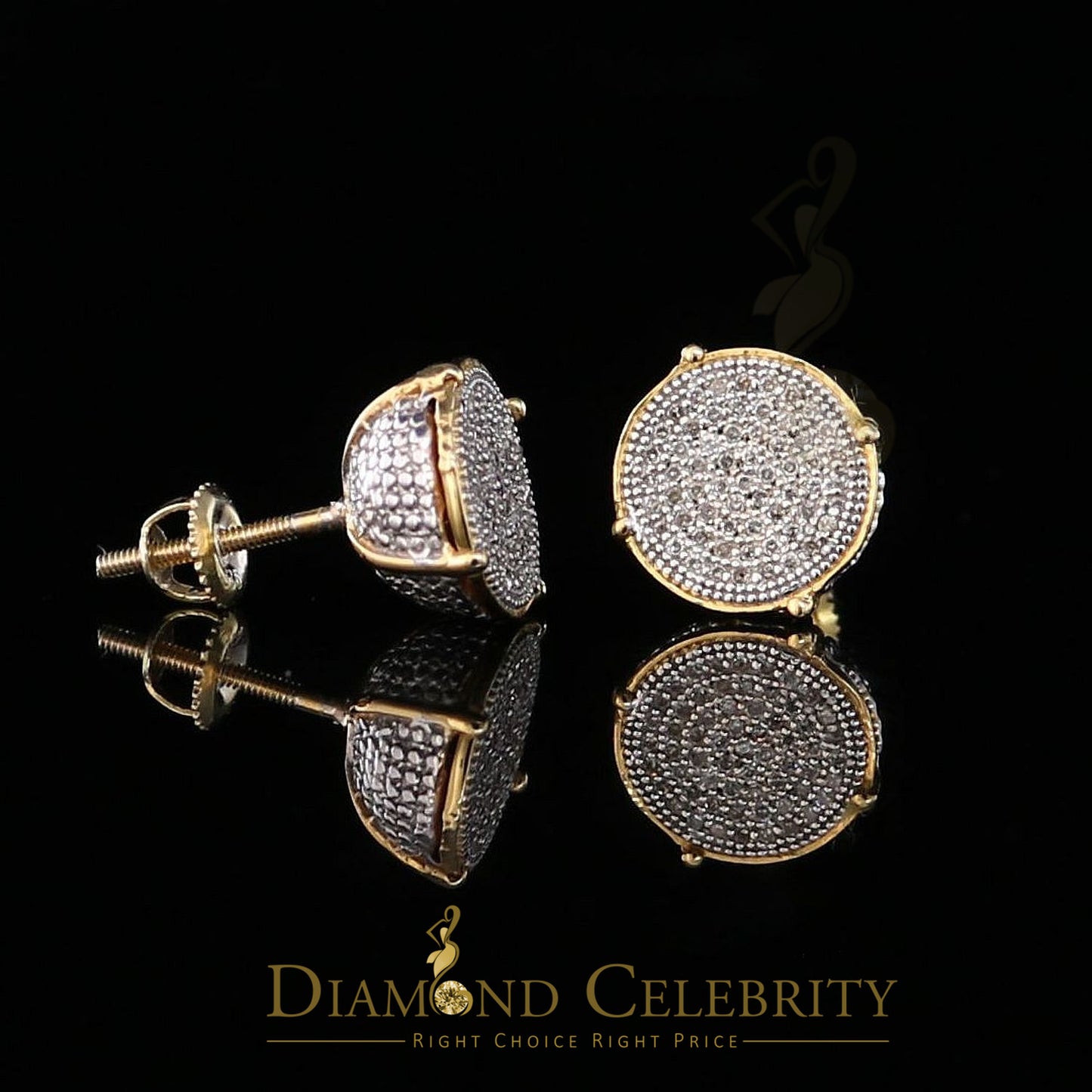 DiamondCelebritees 925 Sterling Silver 0.30ct Real Diamond For Women's/ Men's Yellow Round Earrings