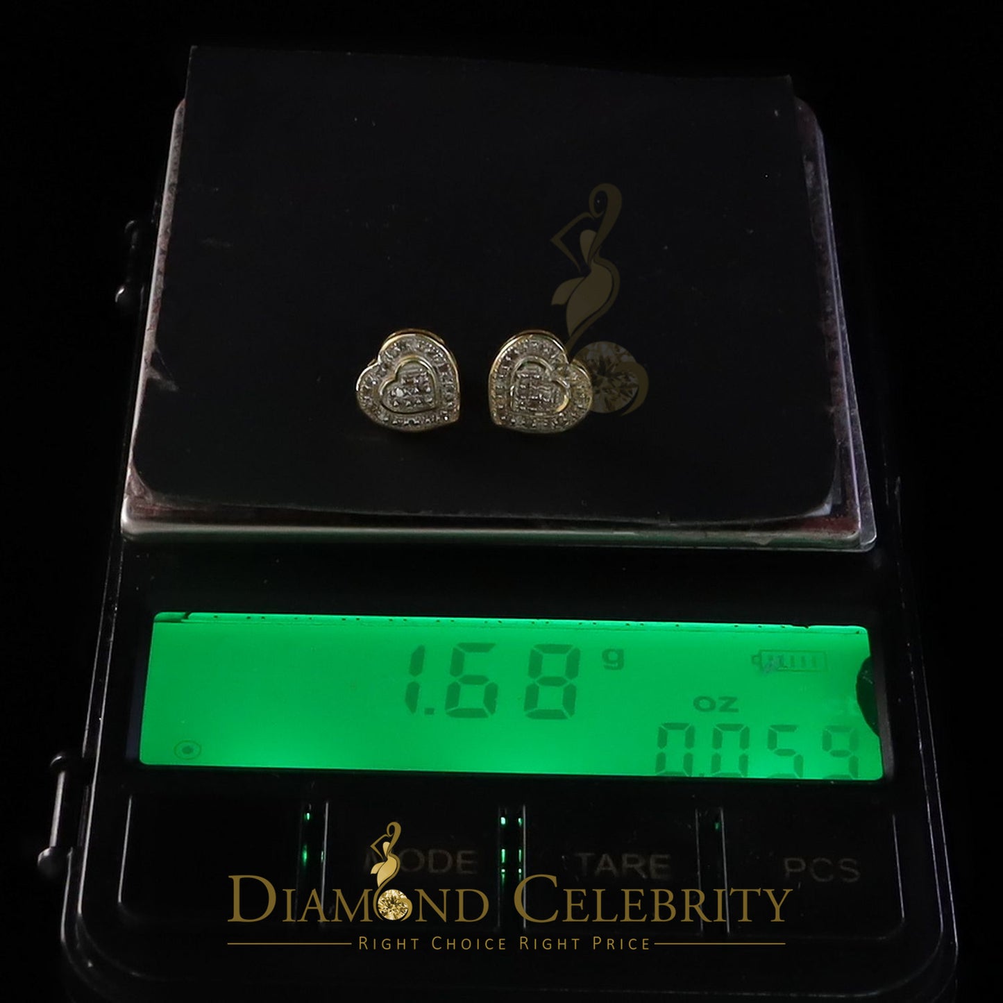 DiamondCelebritees 0.10ct Diamond Heart Earring Yellow 925 Sterling Silver Stud For Men's & Women's