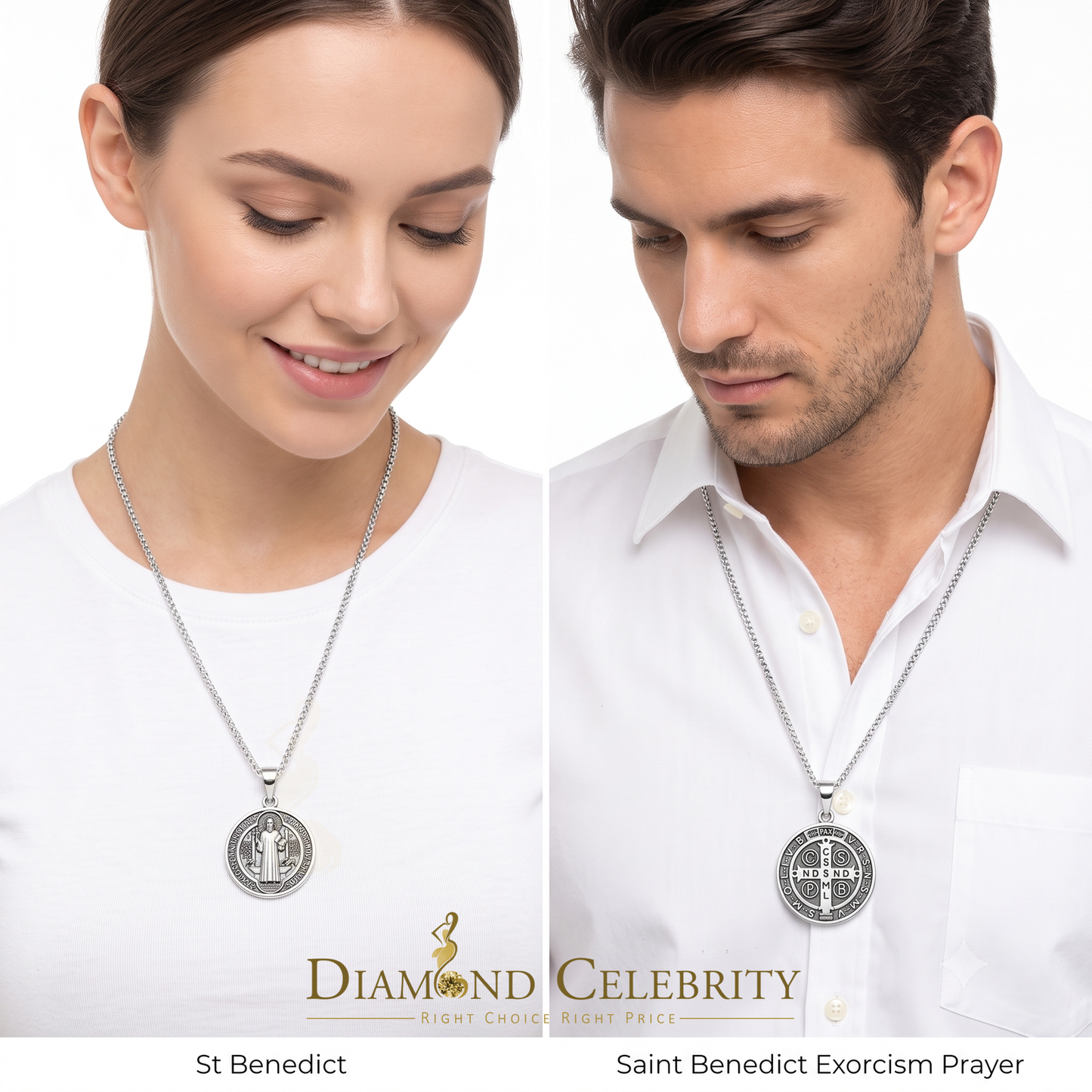 DiamondCelebritees Double Side Round Benedict Men's/Women's Pendant Religious 925 Sterling Silver