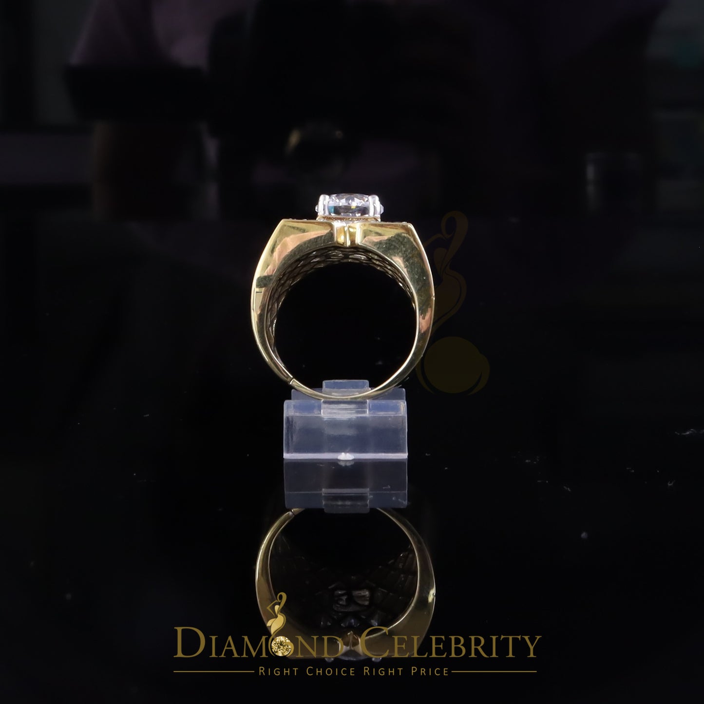 DiamondCelebritees 4.50ct Cubic Zirconia Yellow 925 Silver Men's Adjustable Ring SZ From 9 to 11