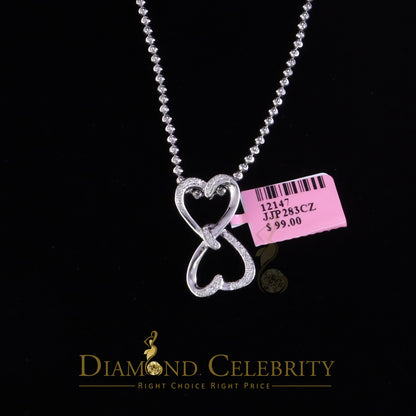 DiamondCelebritees 925 Sterling White Silver Pendant with Dual Heart Shape 0.00ct Cubic Zirconia