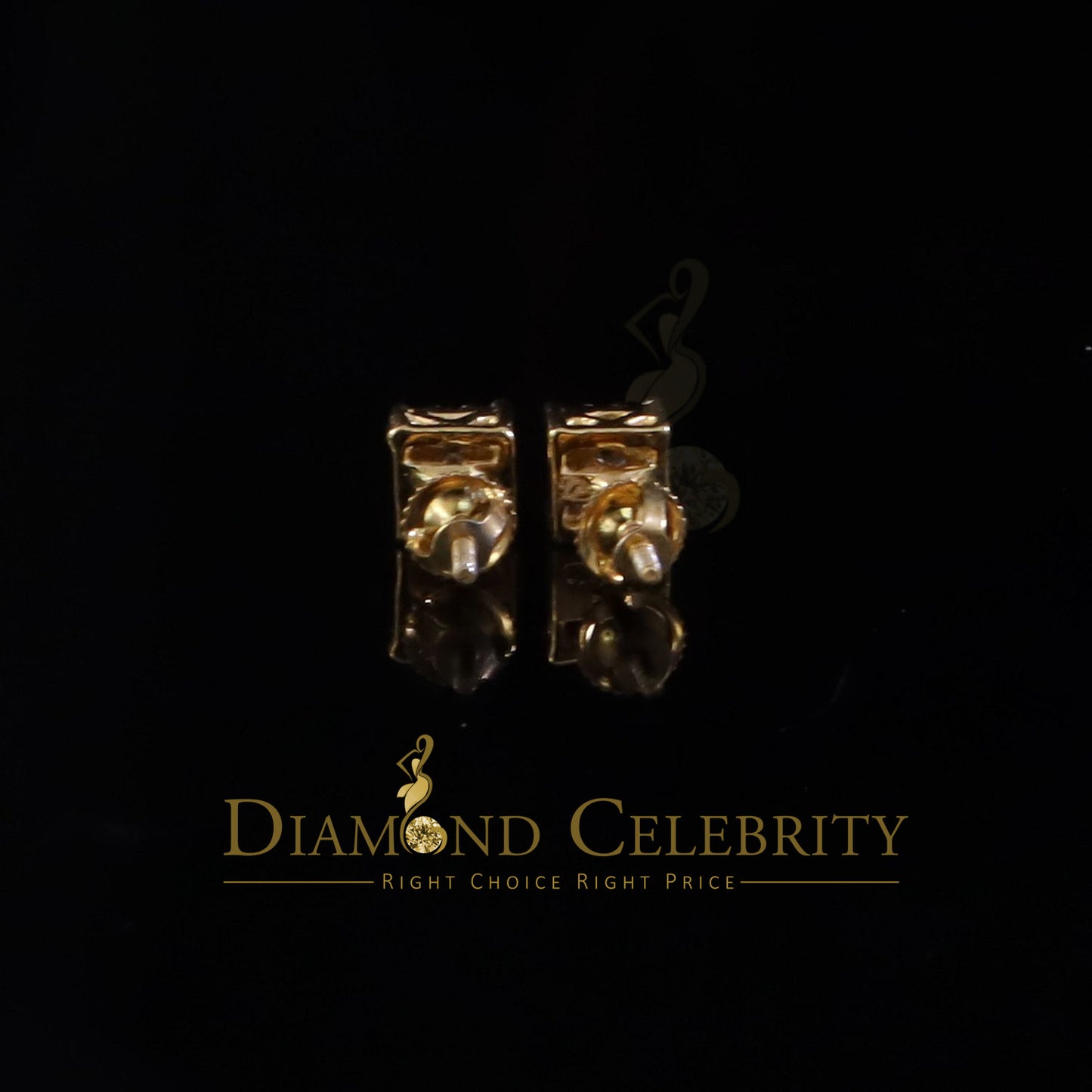 DiamondCelebritees  Hip Hop 925 Yellow Silver 0.6ct Cubic Zirconia Women's & Men's Square Earrings