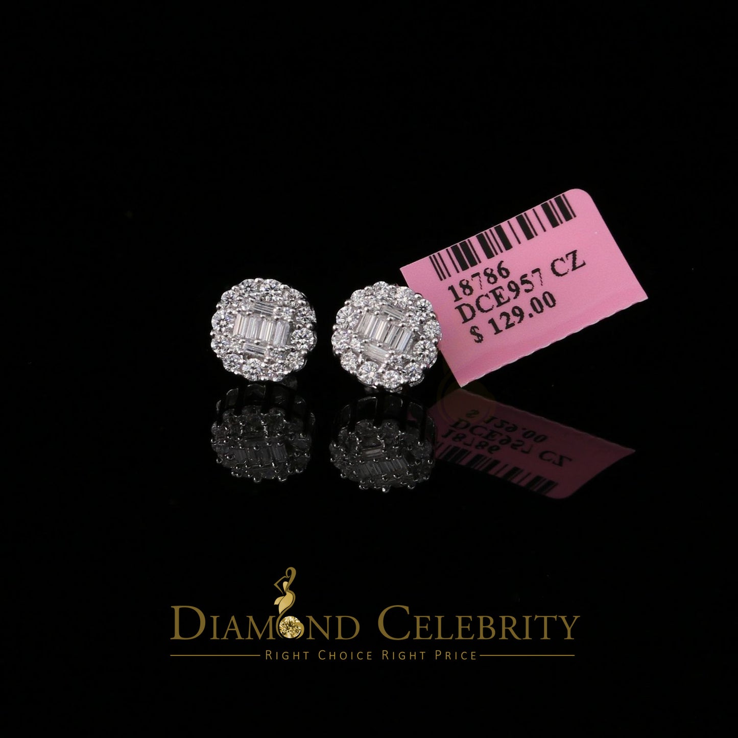 DiamondCelebritees  925 Sterling White Silver 1.98ct Cubic Zirconia Round Women's Stud Earrings