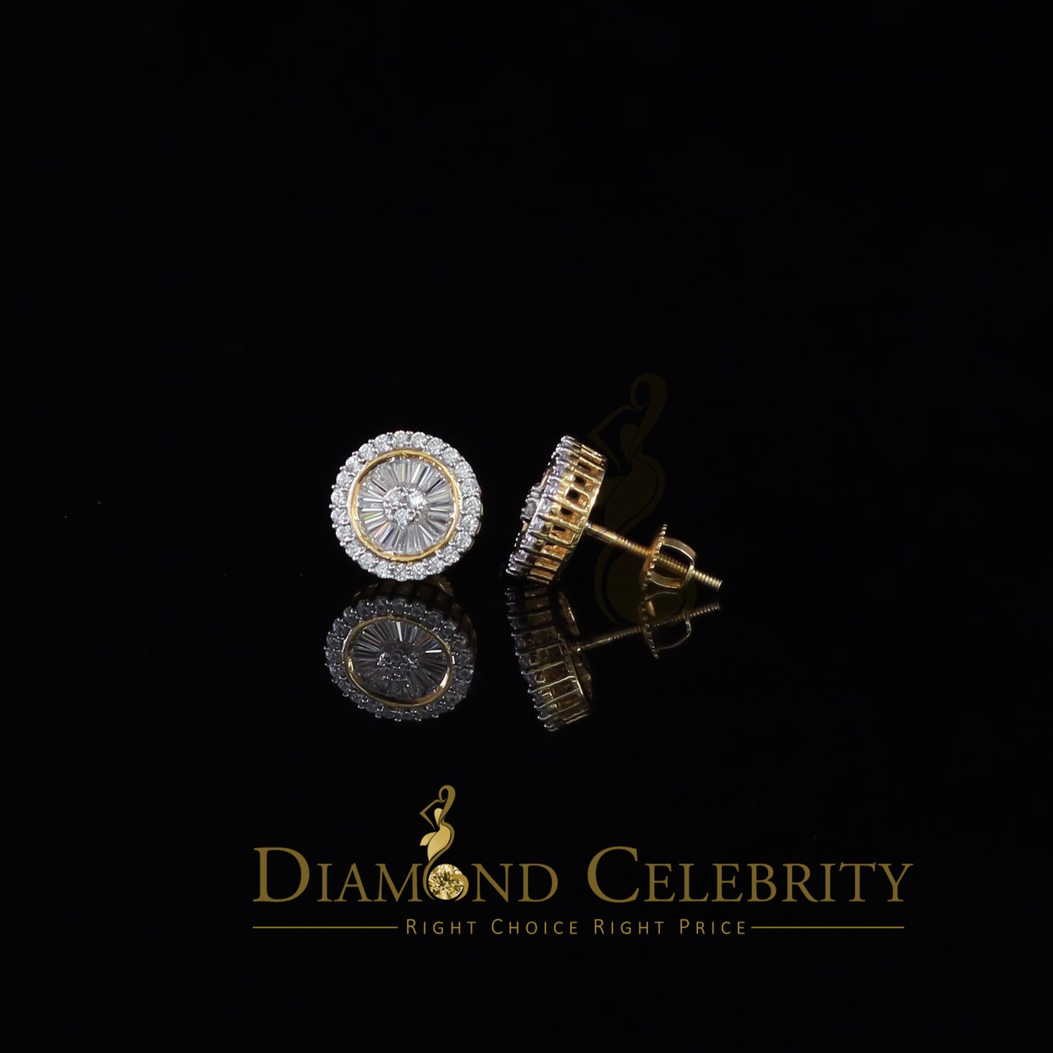 DiamondCelebritees  0.52ct Cubic Zirconia 925 Yellow Silver Women's & Men's Hip Hop Round Earrings