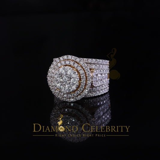 DiamondCelebritees 4.00ct VVS D Round Cluster Stone Yellow Silver Moissanite For Men's Rings SZ 8
