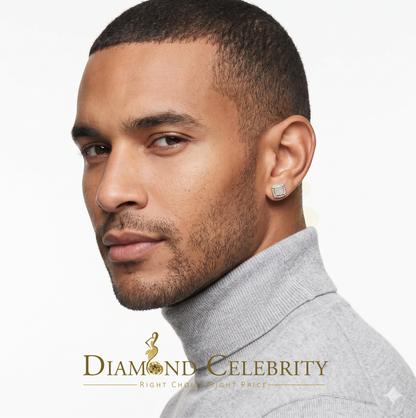 DiamondCelebritees 0.25ct Diamond 925 Silver Yellow Square Earring For Men's / Women's