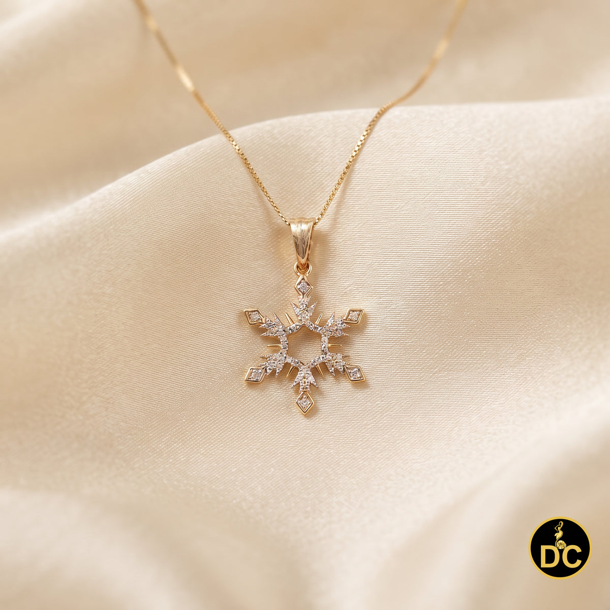 DiamondCelebritees 925 Sterling Yellow Silver Snowflake Pendant Necklace with 0.15ct Real Diamonds