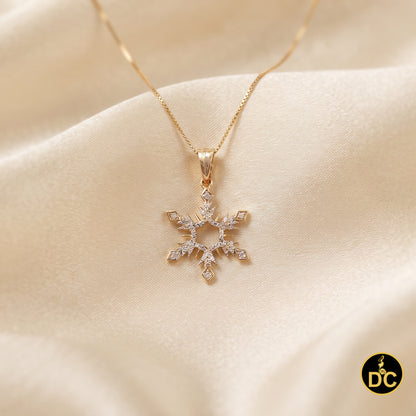 DiamondCelebritees 925 Sterling Yellow Silver Snowflake Pendant Necklace with 0.15ct Real Diamonds