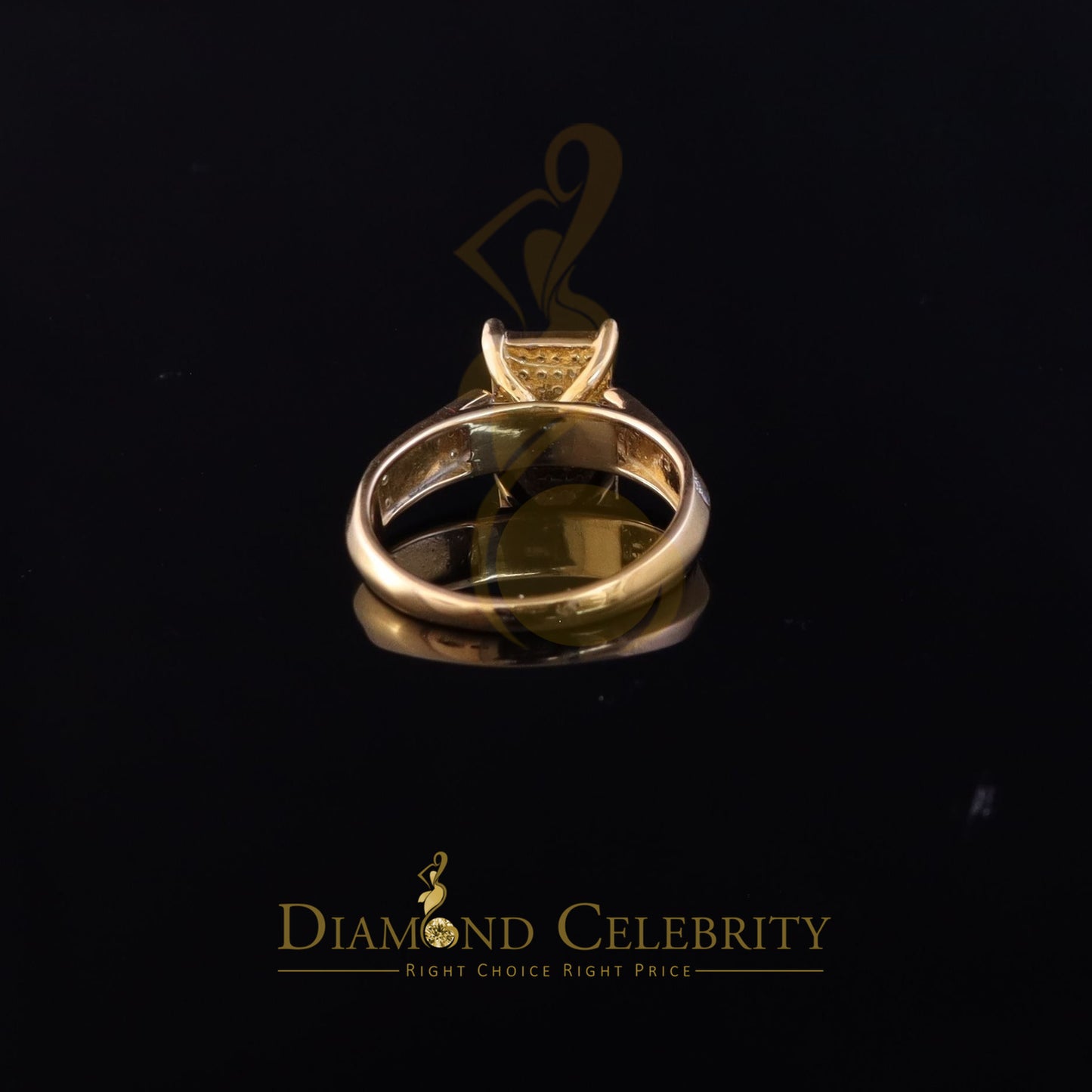 DiamondCelebritees 0.12CT Real Diamond 925 Sterling Yellow Silver Womens Square Fashion Ring Size 7